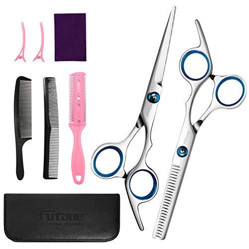 Futone Hair Cutting Scissors Shears Set, Hairdressing Scissors Kit, Hair Trimming Scissors, Texturing Thinning Shears with Grooming Comb, Hair Thinning Comb, For Barber Salon Home Shears Kit (8 PCS)