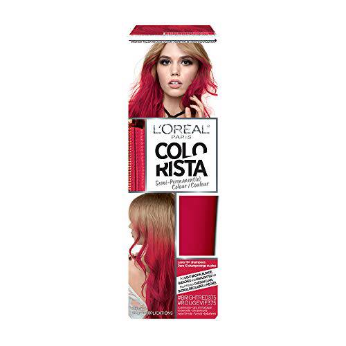 L’Oreal Paris Colorista Semi-Permanent Hair Color for Platinum, Light and Medium Blondes, Bleached hair or Highlighted Hair, Bright Red, 3.99 Fl Oz (Pack of 1)