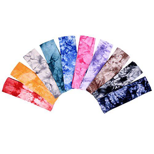 Tie Dye Headbands Cotton Stretch Headbands Elastic Yoga Hairband for Teens Girls Women Adults, Assorted Colors, 10 Pieces (Classic Colors)