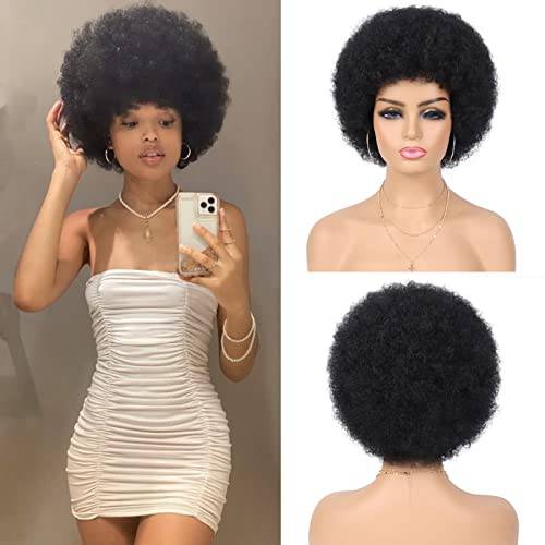 G&T Wig 70s Afro Wigs for Black Women, Afro Puff Wigs Bouncy and Soft Natural Looking Full Wigs for Daily Party Cosplay Costume(1B)