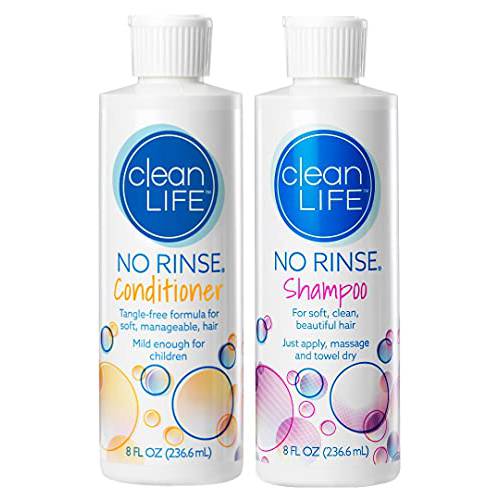 No-Rinse Shampoo and Conditioner Bundle - 8 fl oz per Bottle - Leaves Hair Fresh, Clean and Odor-Free