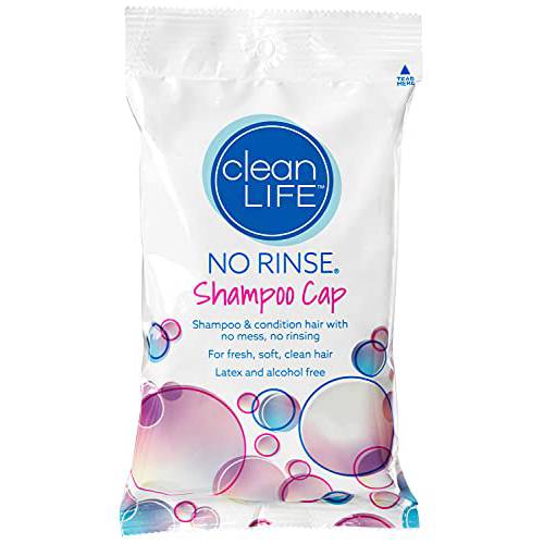 No-Rinse Shampoo Cap by Cleanlife Products (Pack of 10), Shampoo and Condition Hair with No Water or Rinsing - Microwaveable, Latex-Free and Alcohol-Free