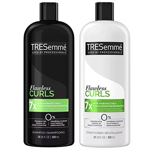 TRESemmé Flawless Curls Shampoo and Conditioner Set, Curly Hair Products with Coconut Oil Leaves Curls Defined, Sulfate Free, Frizz Free, 28 Fl Oz Ea