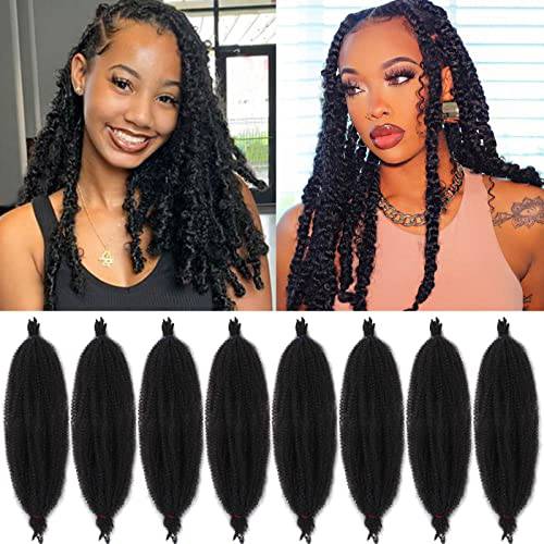 ZRQ 8 Packs Springy Afro Twist Hair For Distressed Soft Locs Pre-Separated Marley Crochet Braiding Hair 16 Inch Black Spring Twist Synthetic Hair Extension For Women 10 Strands/Pack (1B)
