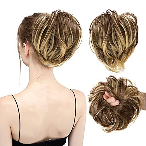 CJL HAIR Messy Bun Hair Piece Straight Fake Bun Short Ponytail Extension Instant Updo Donut Chignons Elastic Hairpiece for Women
