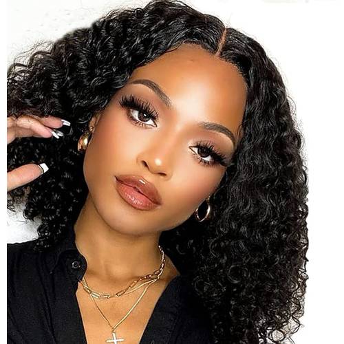 Human Hair Wig for Women , Side Part Lace Front Wig Water Wave Curly Human Hair Wig,Bob Length Curly Wig for Daliy Party