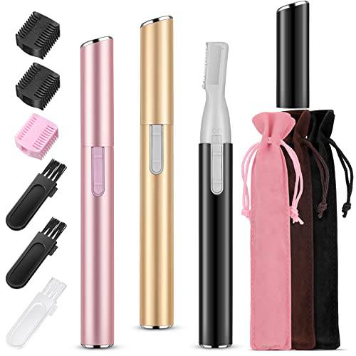 3 Pieces Eyebrow Trimmer Precision Eyebrow Razor Battery Operated Eye Brow Shaper Trimmer Electric Face Razors for Women Electric Facial Hair Remover with Comb for Face Chin Neck with Velvet Pen Pouch