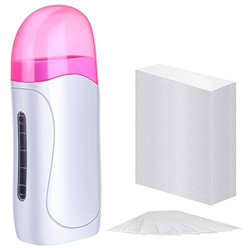 Portable Wax Warmer for Hair Removal Electric Depilatory Roll on Wax Heater Handheld Wax Roller with Hard Wax Beads for Hair Removal and 20 Non Woven Wax Strips for Women Men Home Waxing Machine Kit