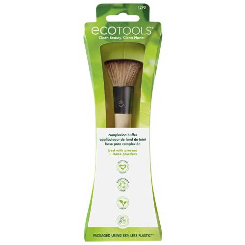 EcoTools Custom Coverage Buffing Brush - Soft Custom Cut Bristles Recycled Aluminum Ferrules For Use with Cream or Powder Foundation Blush and Bronzer
