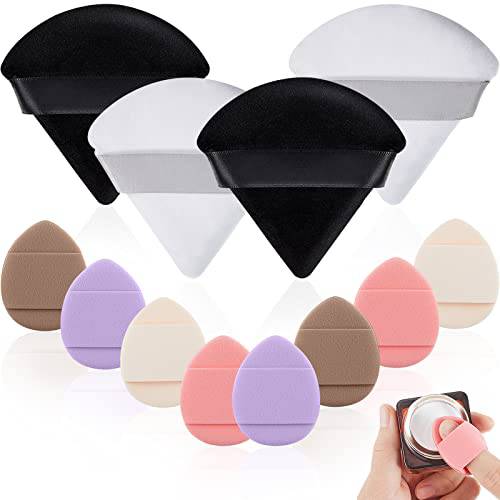 12 Pieces Mini Powder Puff Face Triangle Makeup Puff Finger Soft Makeup Puff Setting Sponge Mineral Powder for Mineral Powder Loose Powder Body Powder Cosmetic Foundation (Black, White)