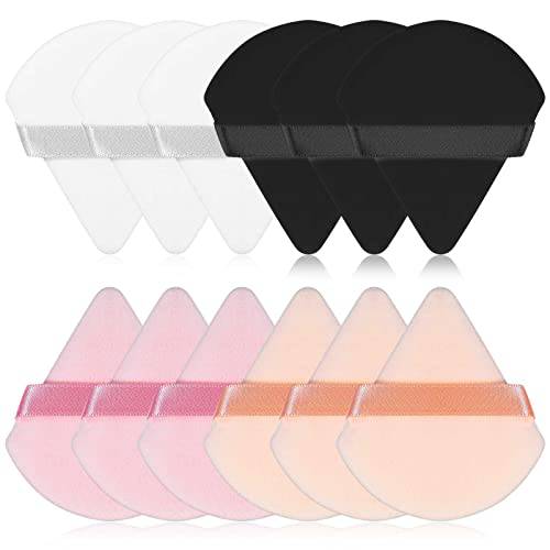 12 Pieces Soft Powder Puff Face Triangle Makeup Puff Shape Setting Powder Puff Eyes Body Powder Makeup Sponge Cosmetic Foundation Loose Face Powder Tool with Strap for Corners Wet Dry Contouring