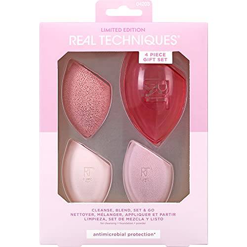 Real Techniques Limited Edition Cleanse, Blend, Set and Go Makeup Sponge Set, 4 Piece Christmas Gift Set, Perfect For Wife, Spouse, Girlfriend, Significant Other, and Daughter