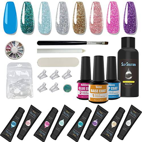 Poly Gel Nail Kit,Autynie 8 Colors Diamond Nail Extension Builder Gel Kit Enhancement Gel Nail Art French Set Professional Basic Tools All-in-one Easy Diy at Home Nail Salon for Starter