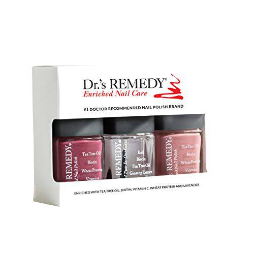 Dr.’s Remedy All Natural Nail Polish - Anniversary Kit - Organic Non-Toxic 3 Piece Nail Polish Set - Brave Berry, Resilient Rose, Total Two-in-One Glaze