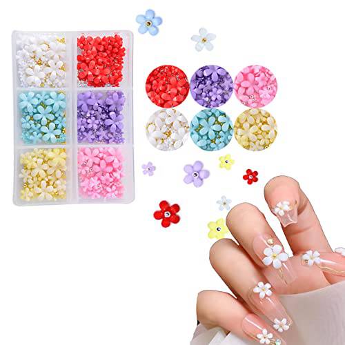 3D Flower Nail Art Charms Acrylic Resin Flowers Nail Design Flowers Nail Rhinestones Kit with Silver Gold Nail Ball Beads for DIY Decoration Nail Craft Accessories