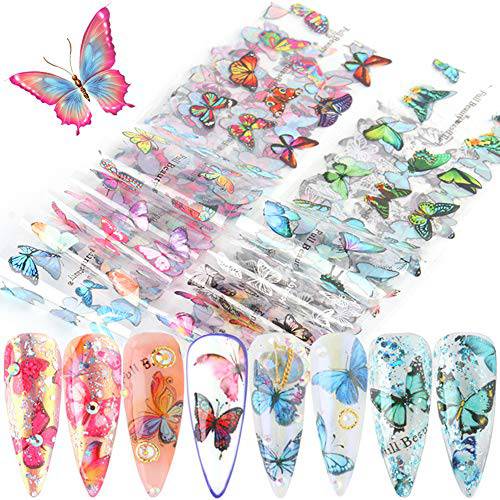 Butterfly Nail Art Foil Transfer Stickers Nail Art Supplies Butterfly Nail Foils Decals Adhesive Design for Nails Decoration Starry Sky Manicure Transfer Tips Butterflies Nail Art DIY (10 Sheets)