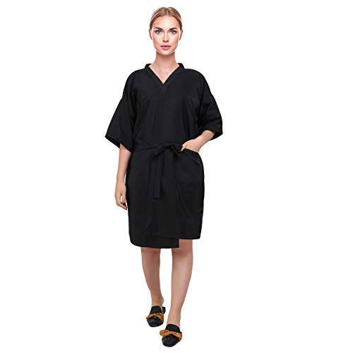 Lurrose Salon Client Gown Waterproof Hair Salon Smock Kimono Style Hairdressing Clothes with Pocket for SPA Hotel (Black)