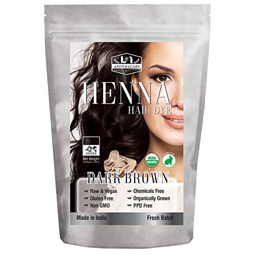 Organic DARK BROWN Henna Hair Dye - USDA Certified Organic Henna For Hair, Natural, gluten free, cruelty free Henna Hair Color