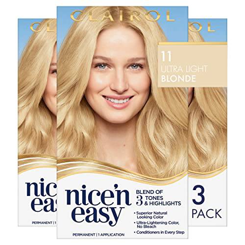 Clairol Nice’n Easy Permanent Hair Dye, 11 Ultra Light Blonde Hair Color, Pack of 3