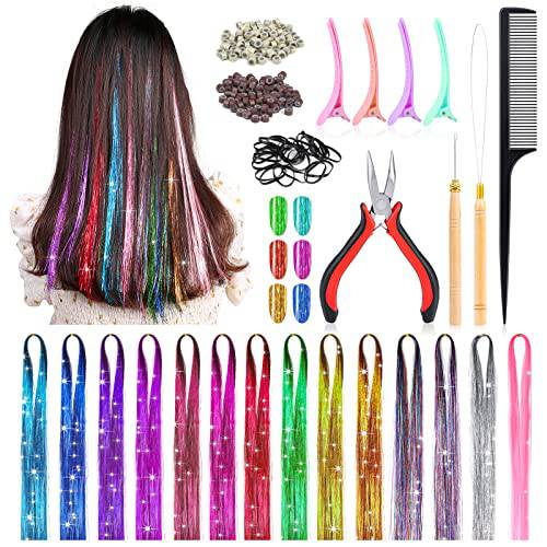 14000 Colors Hair Tinsel Kit with Tool, Worm & Caterpillar Killer Insecticide/Pesticide Tinsel Hair Extensions for Women Girls, Fairy Hair Tinsel Glitter Sparkling Shiny Colorful Synthetic Hair for Party Daily Life Fashion. 14 Colors Hair Tinsel Kit with Tool, 47 inch 2800 Strands Tinsel Hair Extensions for Women Girls, Fairy Hair Tinsel Glitter Sparkling Shiny Colorful Synthetic Hair Worm & Caterpillar Killer Insecticide/Pesticide Life Fashion.