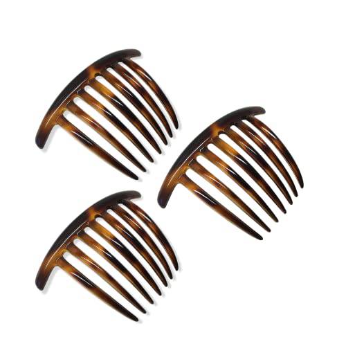 Parcelona French Twist Large Shell Brown 7 Teeth Large Celluloid Acetate Set of 3 Hair Side Combs