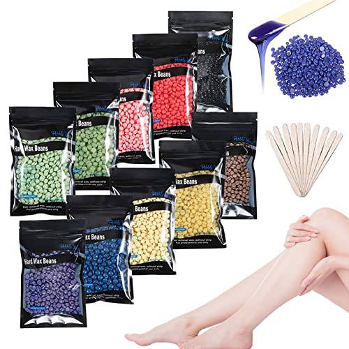 Hard Wax Beads for Hair Removal, 2.2 LB/1000g/35 OZ Total, 10Pcs Hair Removal Wax Beads for Face, Eyebrow, Back, Bikini Areas, At Home Painless Waxing Beads for Women Men