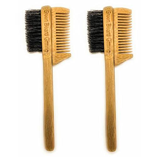 Pocket Sapling Mustache Brush & Comb (2-Pack) from Green Beard Grmng - Boar Bristle & Bamboo