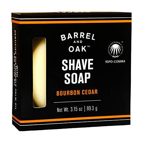 Barrel and Oak - Classic Shave Soap, Men’s Shaving Soap, Conditioning Shave Soap, Cleanses & Moisturizes, Rich Lather for Traditional Wet Shave, Certified Sustainable Palm Oil (Bourbon Cedar, 3.15 oz)