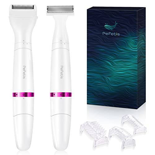 Pefetis Electric Razor for Women, 2 in 1 Womens Shaver for Pubic Hair Wet Dry Lady Hair Removal Battery-Operated Bikini Trimmer for Bikini Line Legs Painless with Storage Bag