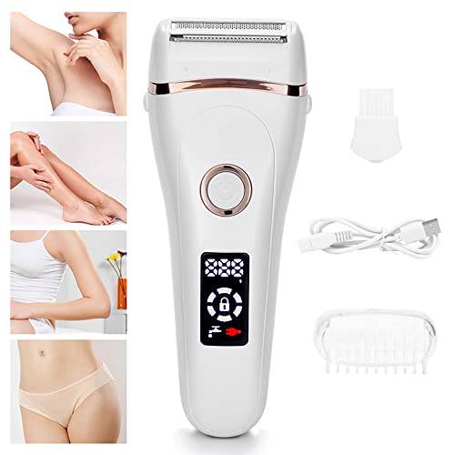 Electric Lady Shaver Bikini Trimmer, Wet & Dry Rechargeable Cordless Painless Electric Razor for Women, LED Display Razor for Legs Underarms (White)