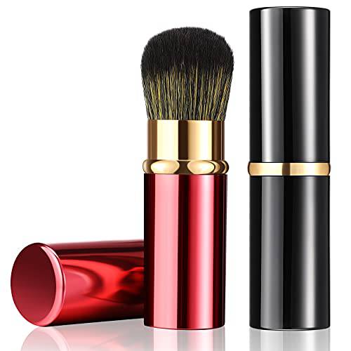 2 Pieces Retractable Kabuki Makeup Brushes Blush Powder Brush Small Travel Makeup Brushes with Cover Makeup Tool for Loose Powder Cream or Liquid Cosmetics (Red, Black)