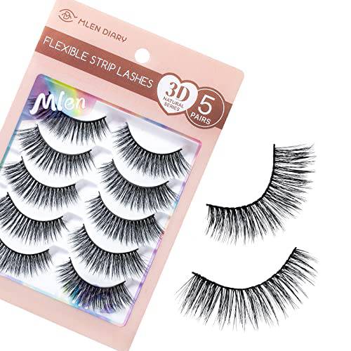 Flutter Habit Eyelashes, 3D Curl Faux Mink Lashes Natural Look Fake Eyelashes Russia Strip Lashes Strips Fluffy Long Eyelashes Fake Lash Extension Tools 5 Pairs by MLEN DIARY