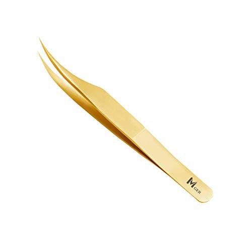 MGER Lash Tweezers for Eyelash Extensions, Hand Calibrated Dolphin-shaped Tip, False Lash Application Tools, Gold