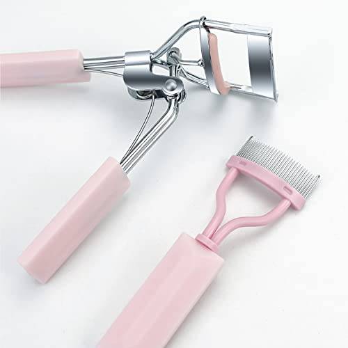 Eyelash Curler and Eyelash Comb Set with 2 Refill Pads (pink)