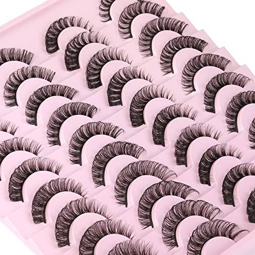 wiwoseo False Eyelashes Russian Strip Lashes D Curly Wispy Fluffy Eyelashes Russian Volume 3D Effect 13MM 15MM Faux Mink Lashes 20 Pairs Pack Crossing Eyelashes