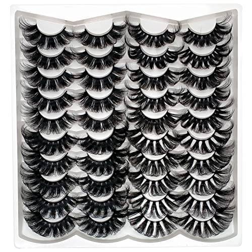 Lashes 25mm Fluffy Mink False Eyelashes Long 20 Pairs Dramatic Thick 3D 5D Faux Mink Lashes 4 Styles 25 mm Wispy D Curl Volume Fake Eyelashes Pack, by Kmilro