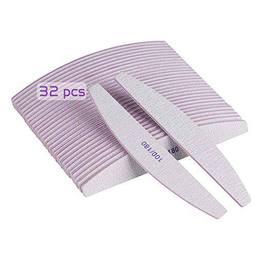 32 Pcs Nail Files 100/180 Grit Nail Buffering Files for Poly Nail Extension Gel and Acrylic Nails Double Sided Emery Board Washable Nail File Professional Manicure Tools For Nail Grooming and Styling