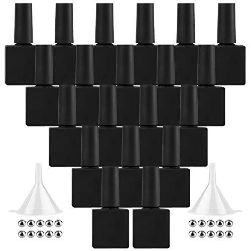 GTHER 20PCS Empty Nail Polish Bottles, Glass Refillable Nail Polish Bottles Container Vials with Brush Cap & Funnel & Mixing Balls, Black (10ML)