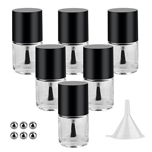 GTHER 6PCS 10ML Empty Nail Polish Glass Bottles with Brush Cap & Funnel & Mixing Balls for Nail Art