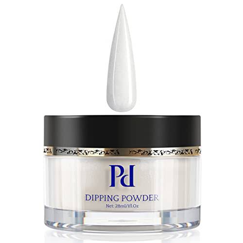 PrettyDiva Shimmer White Dip Powder - GO FOR CLASSY Collection Single Color White Chiffon Nail Dip Powder for French Manicure, 1Oz Sparkly Translucent Milky White Shimmer Diamond Glitter Dip Nail Powder for Salon Manicure