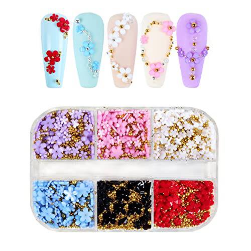 UVANKAUP Flower Nail Art Charm for Acrylic Nails Crafts Makeup, 2 Mixed Sizes Nail Charms Fashion Nail Accessories for Women Girls DIY Nail Designs Supplies (Pack of 6 Colors)