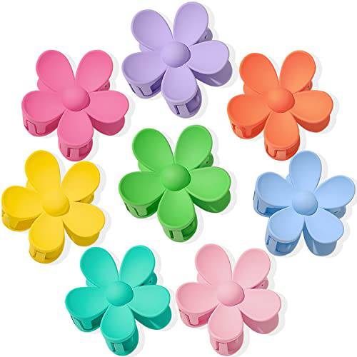 Flower Hair Claw Clips 8PCS Large Claw Clips Big Cute Hair Clips Large Hair Jaw Clips For Women Girls Thick Hair Large Daisy Hair Clips Matte Claw Clips Non Slip Strong Hold For Thin Hair 8 Colors