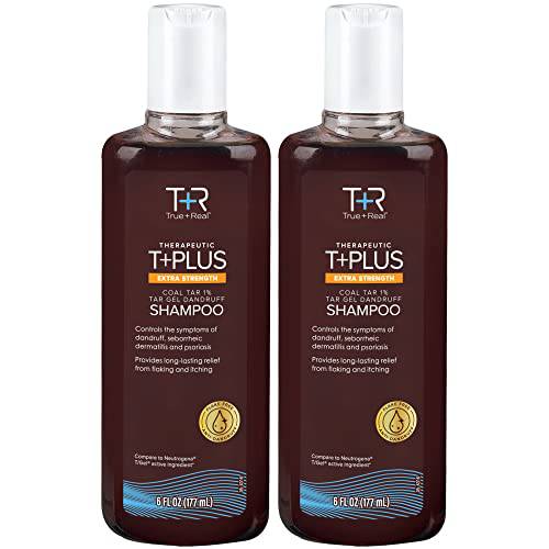True+Real Therapeutic Plus Tar Gel Anti-Dandruff Shampoo Extra Strength 1% Coal Tar, 6 Fluid Ounce 2 Pack