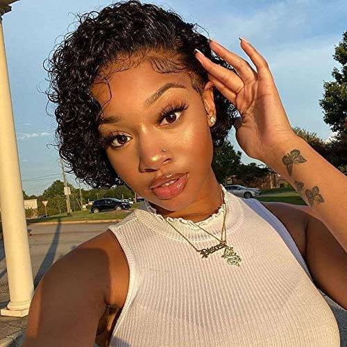 Short Curly Lace Wig Pixie Wigs For Black Women Human Hair 150% Density Pixie Cut Lace Front Wigs Human Hair 13x1 Short Curly Lace Front Wigs HD Glueless Pre Plucked Short Lace Front Pixie Cut Wig