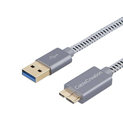 USB 3.0 미니 케이블, Cablecreation 숏 USB 3.0 A to 미니 B Cord, Compatible with 외장 하드디스크, HD Camera, 충전 삼성 갤럭시 S5, Note 3/ N9000, 1 ft/ 30cm, 공간 그레이 알루미늄