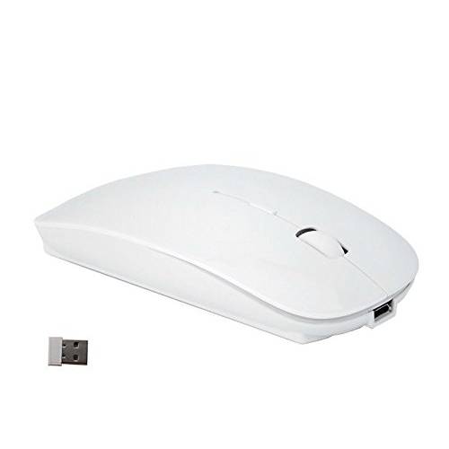 2.4G 충전식 휴대용 휴대용 무선 Optical 마우스 with USB Receiver, 음소거 Type mice, 3 조절가능 DPI Levels, for Notebook, PC, Laptop, Computer, 맥북 by Smart-US (White)