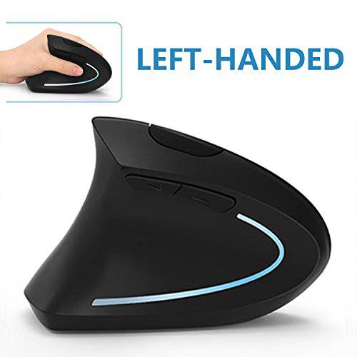 Left 핸드ed Mouse, Lekvey 무선 2.4G USB Left 핸드 인체공학 버티컬 Mouse, 적은 소음 - 블랙