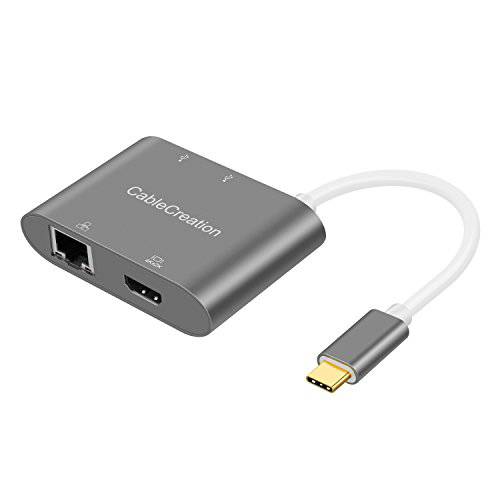 USB-C Adapter, CableCreation Type C(Thunderbolt 3 호환가능한) to HDMI 4K+ 2xUSB 3.0+ RJ45 기가비트 랜포트 Hub, 호환가능한 맥북 Pro, 맥북 에어 2018, Chromebook Pixel, Yoga 910, XPS 13, 삼성 S9/ S8