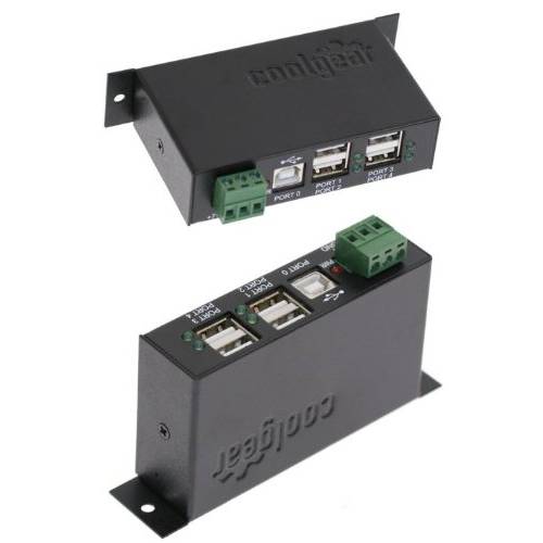 USBGear 12 볼트 USB 허브 산업용 4-Port USB 2.0 전원 허브 for PC-MAC DIN-RAIL 마운트