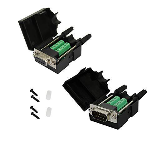 TwinkleBay DB9 커넥터 to Wiring 터미널 RS232 Serial Port Breakout 보드 Solder-Free (Male 변환기 with 케이스 x1, Female 변환기 with 케이스 x1)